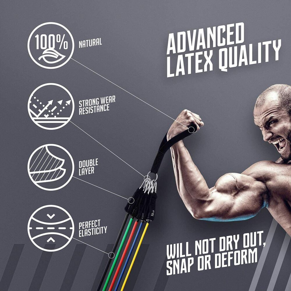 Exercise Resistance Bands Set with Handles - 5pc Fitness Workout Bands for Home - Picture 2 of 7